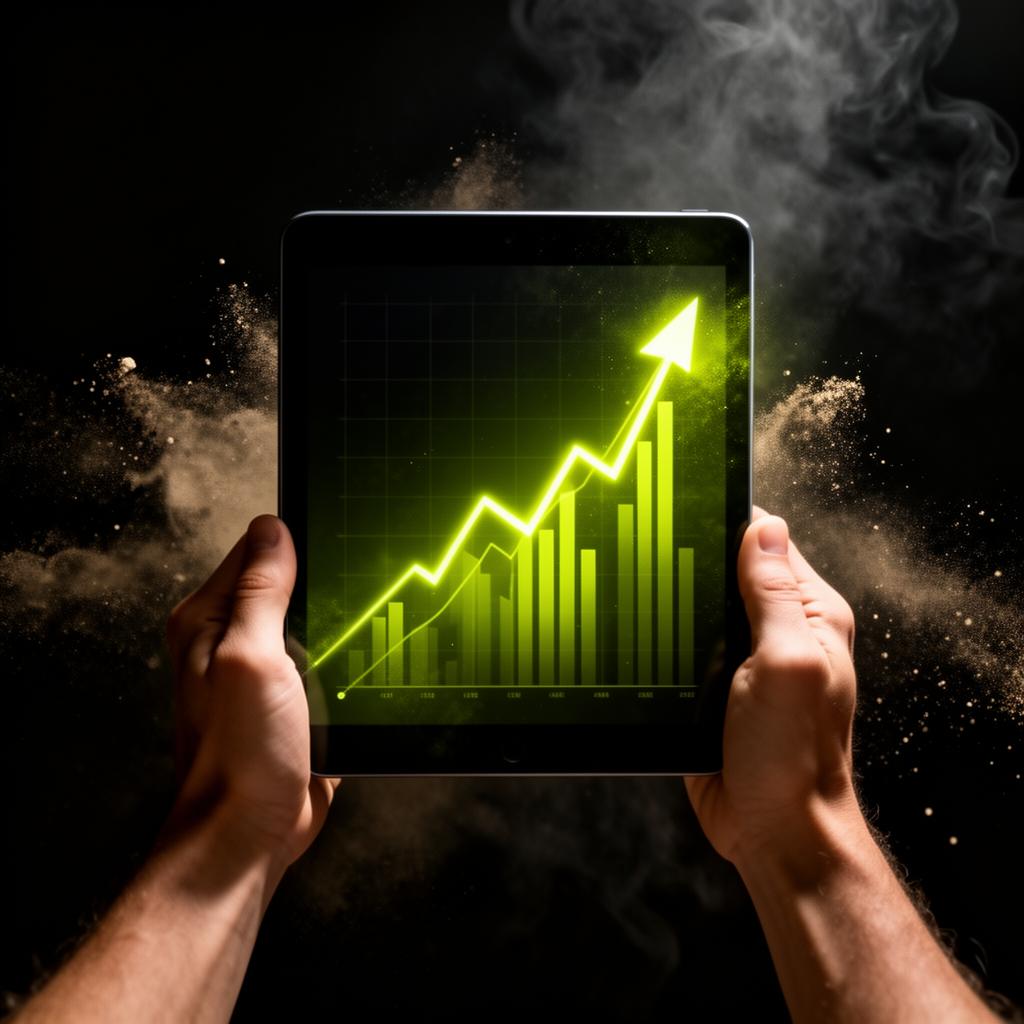 Mãos segurando tablet com gráfico